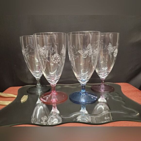 4 Lenox Butterfly Meadow Etched Crystal Glasses Great Condition! - Picture 13 of 13